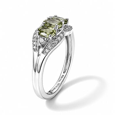 D'Joy Green Tanzanite and White Zircon 1.00 ctw Ring in Rhodium Over Sterling Silver (Size 6.0)