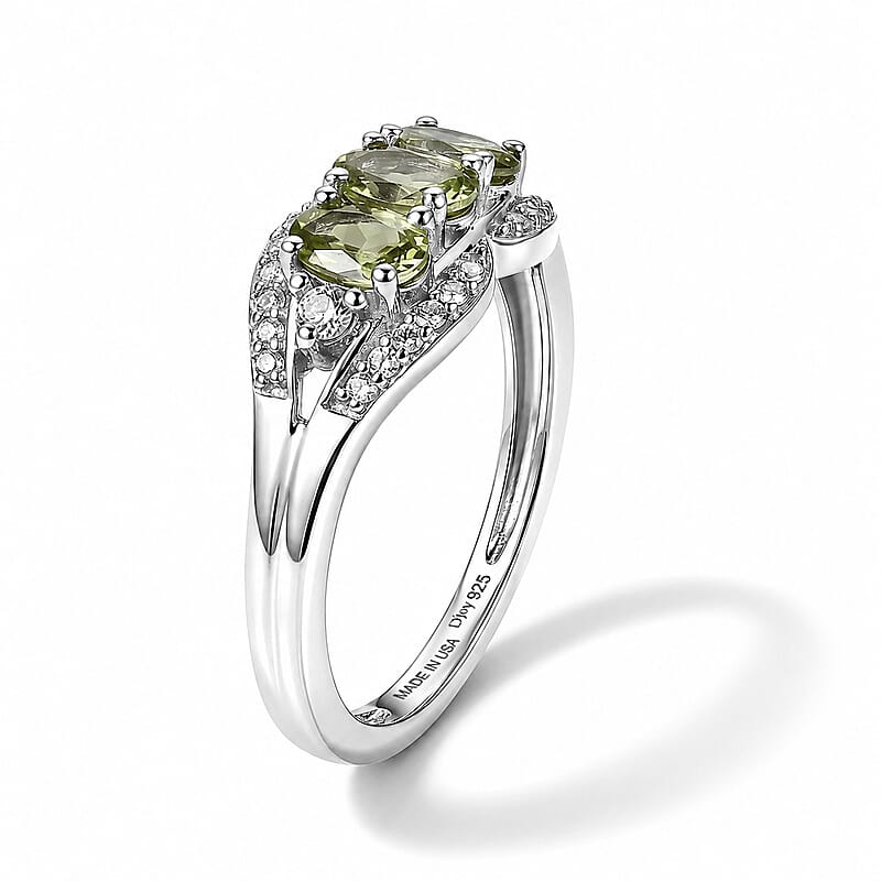 D'Joy Green Tanzanite and White Zircon 1.00 ctw Ring in Rhodium Over Sterling Silver (Size 6.0)