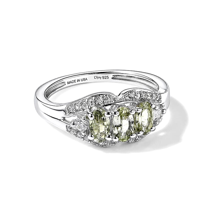 D'Joy Green Tanzanite and White Zircon 1.00 ctw Ring in Rhodium Over Sterling Silver (Size 8.0)