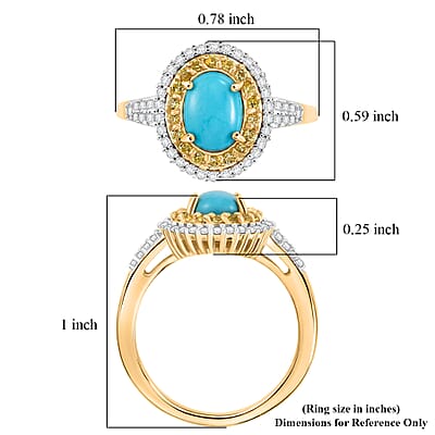 D'Joy Premium Sleeping Beauty Turquoise and Multi Gemstone 1.50 ctw Royal Halo Ring in 18K Vermeil Yellow Gold Over Sterling Silver (Size 6.0)