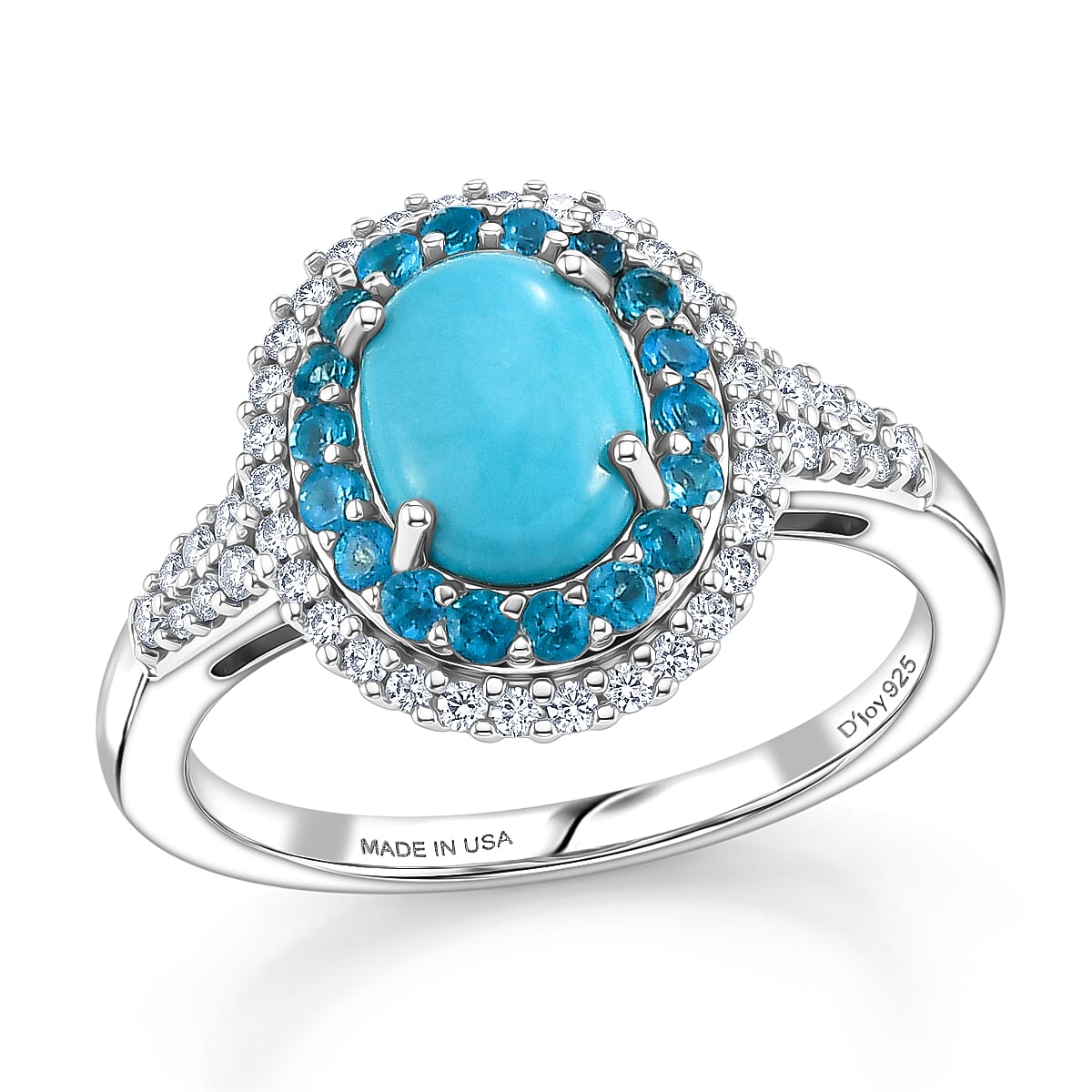 D'Joy Premium Sleeping Beauty Turquoise, Multi Gemstone Ring in 18K Vermeil RG Over Sterling Silver (Size 10.0) 1.50 ctw