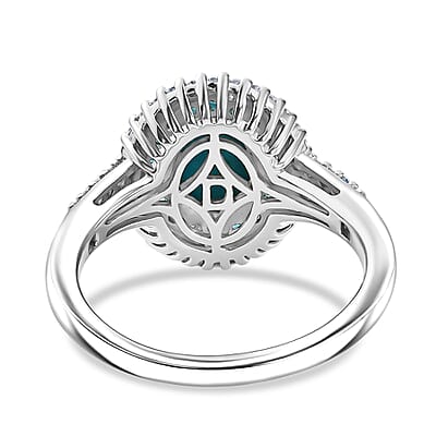 D'Joy Premium Sleeping Beauty Turquoise and Multi Gemstone 1.75 ctw Royal Halo Ring in Rhodium Over Sterling Silver (Size 6.0)