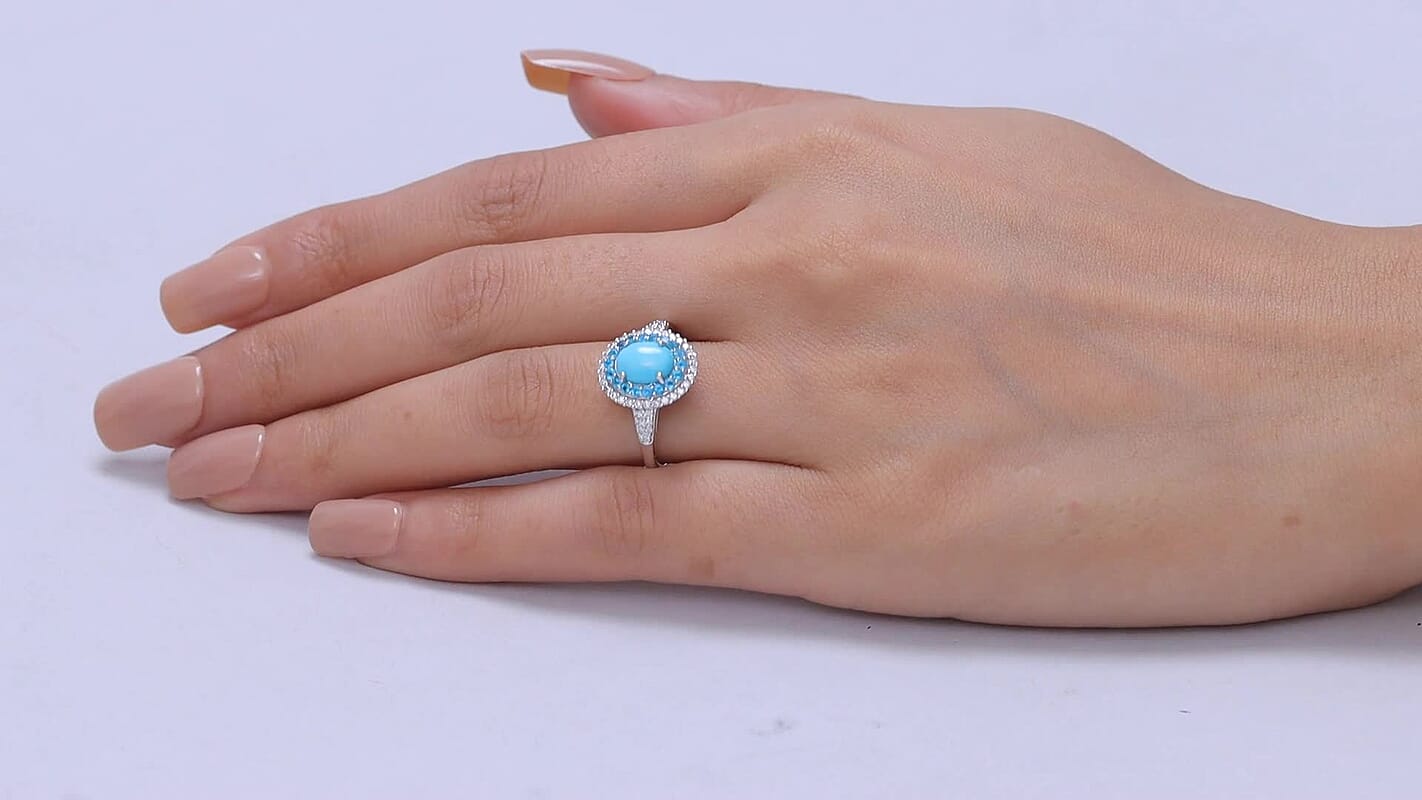 D'Joy Premium Sleeping Beauty Turquoise, Multi Gemstone Ring in 18K Vermeil RG Over Sterling Silver (Size 10.0) 1.50 ctw