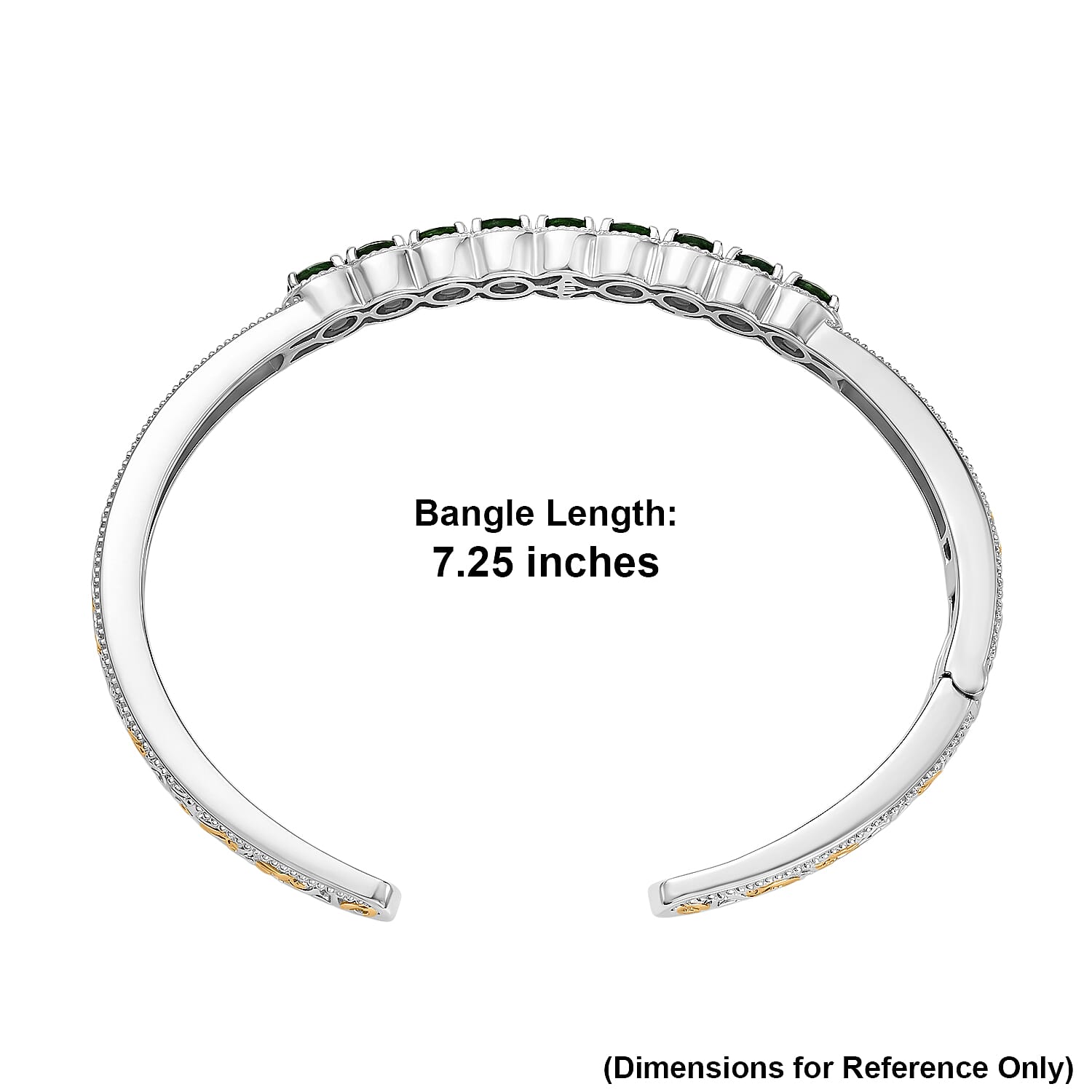 Doorbuster EverTrue Chrome Diopside 5.15 ctw Emerald Glow Curve Cuff Bangle Bracelet in 18K YG Plated and Platinum Bond (7.25 In)