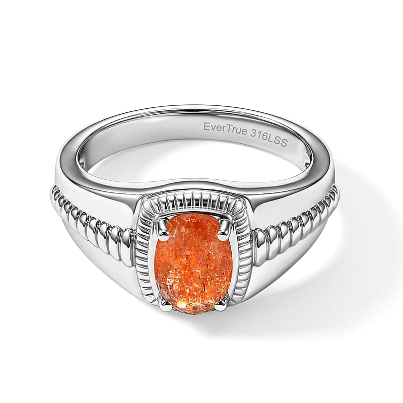 EverTrue Tanzanian Sun Stone 0.85 ctw Ring in Stainless Steel (Size 9.0)