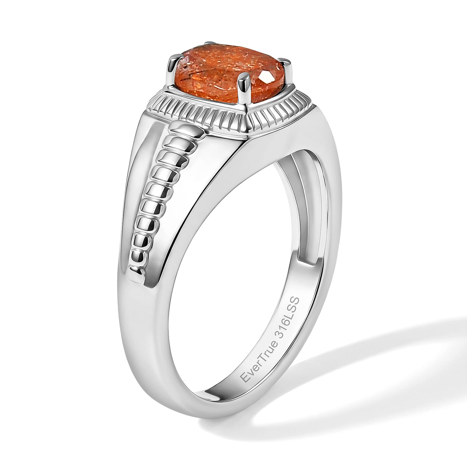 EverTrue Tanzanian Sun Stone 0.85 ctw Ring in Stainless Steel (Size 9.0)