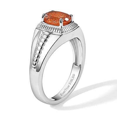 EverTrue Tanzanian Sun Stone 0.85 ctw Ring in Stainless Steel (Size 9.0)