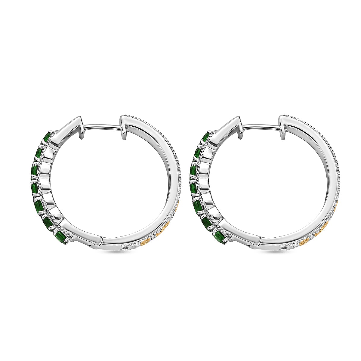 EverTrue Chrome Diopside 4.20 ctw Emerald Glow Hoop Earrings in 18K Yellow Gold Plated and Platinum Bond