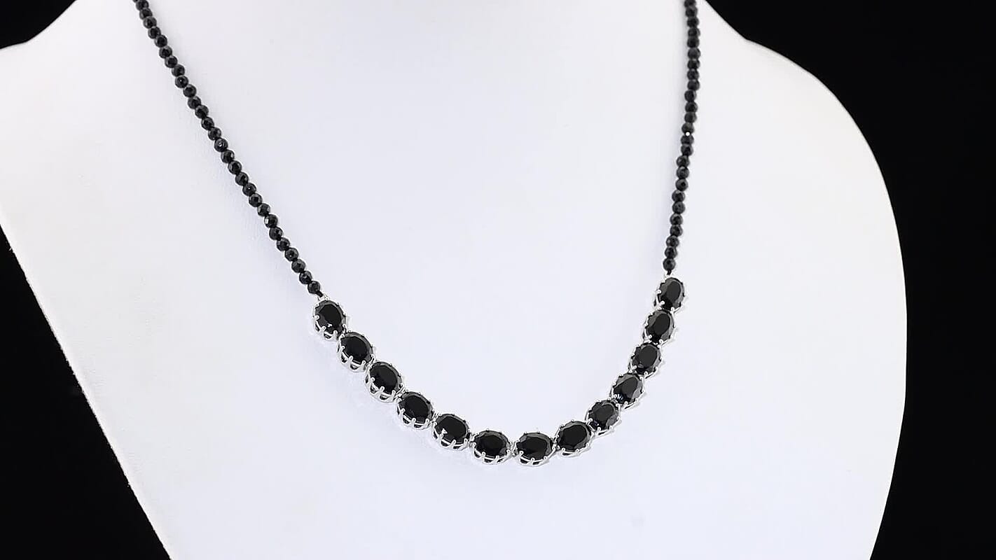 EverTrue Thai Black Spinel Necklace (18 Inches) in Platinum Bond 46.50 ctw