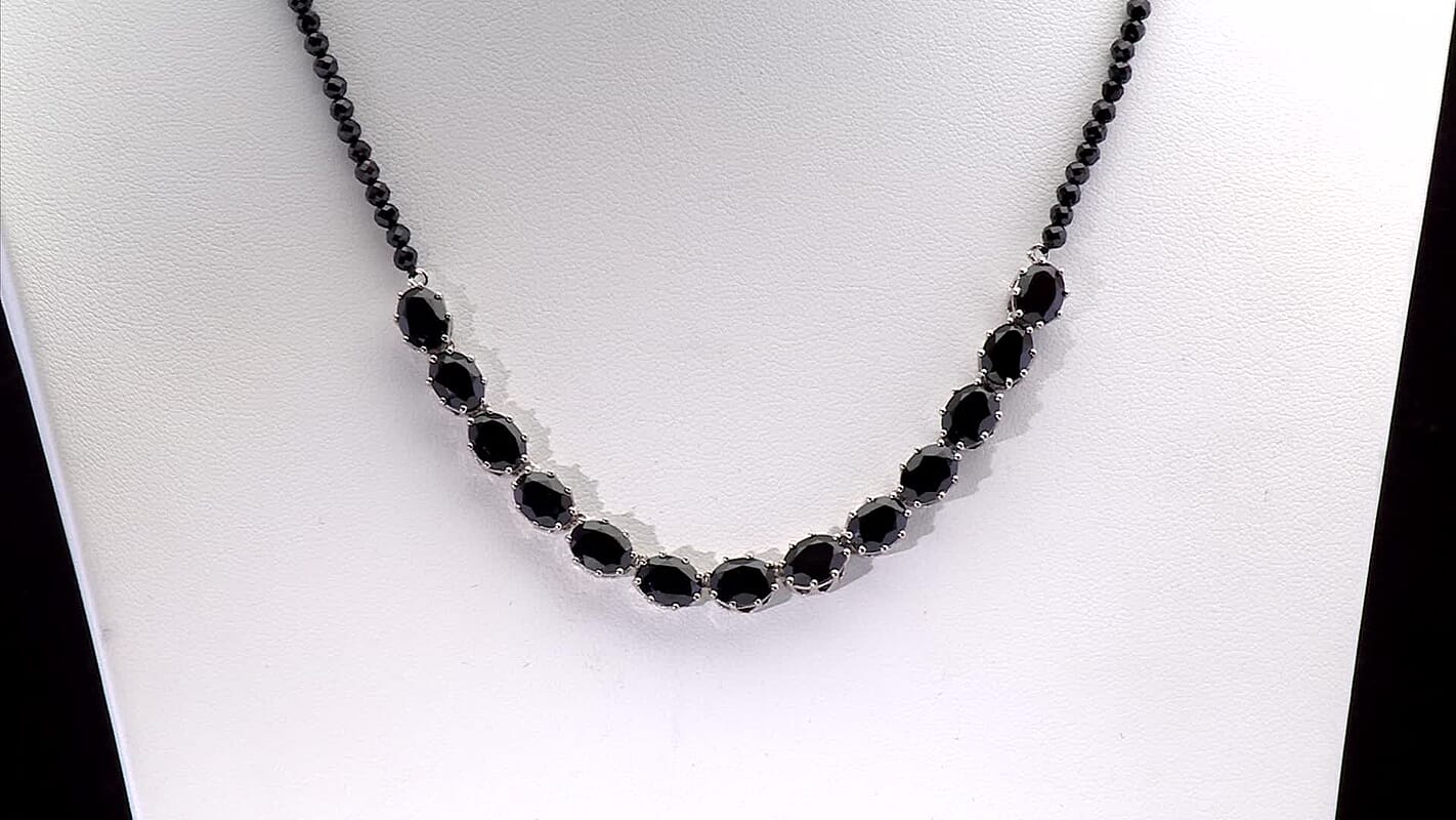 EverTrue Thai Black Spinel Necklace (18 Inches) in Platinum Bond 46.50 ctw