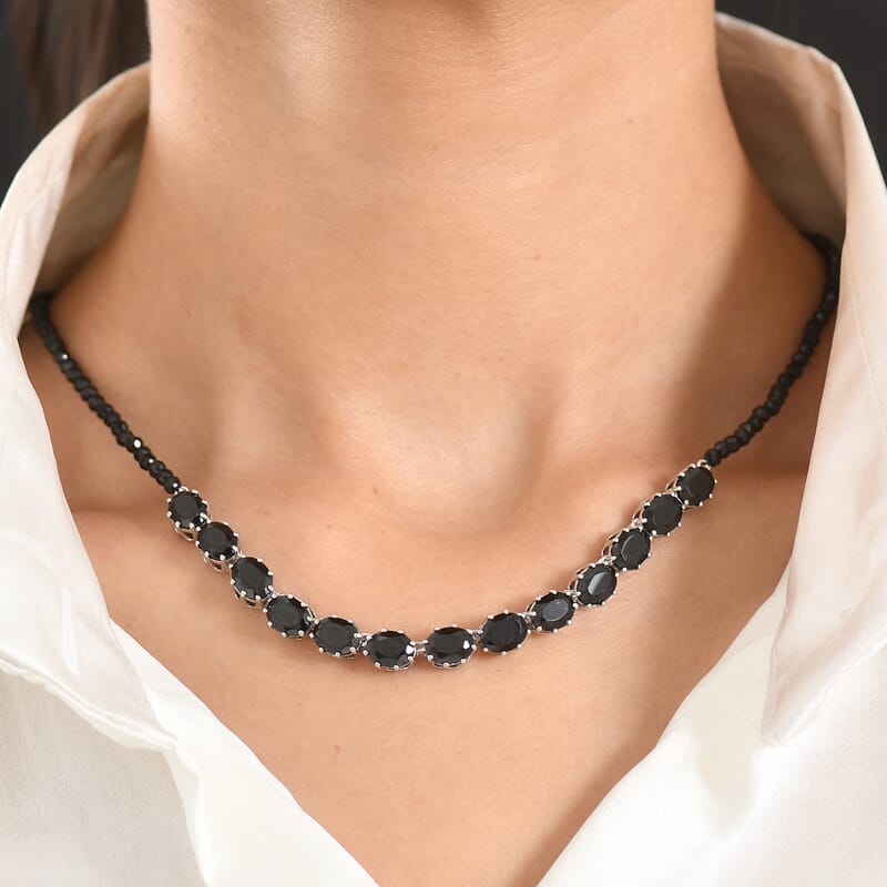 EverTrue Thai Black Spinel 49.50 ctw Midnight Signature Necklace in Platinum Bond 18-20 Inches