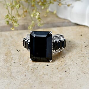 EverTrue Thai Black Spinel and White Zircon 21.50 ctw Dusky Shine Ring in 18K YG Plated and Platinum Bond (Size 10.0)