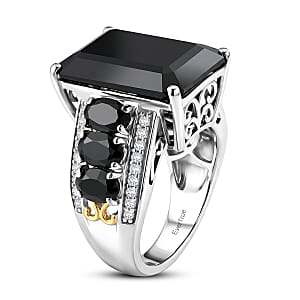 EverTrue Thai Black Spinel and White Zircon 21.50 ctw Dusky Shine Ring in 18K YG Plated and Platinum Bond (Size 10.0)