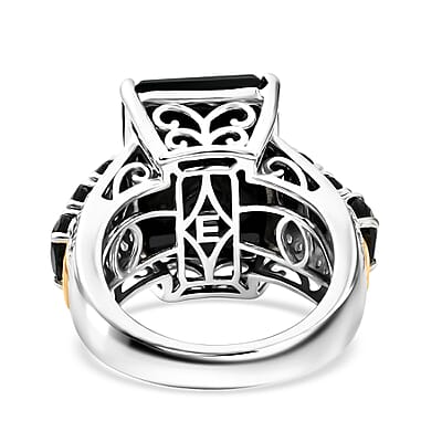 EverTrue Thai Black Spinel and White Zircon 21.50 ctw Dusky Shine Ring in 18K YG Plated and Platinum Bond (Size 6.0)