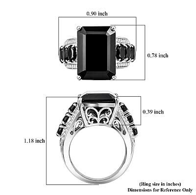 EverTrue Thai Black Spinel and White Zircon 21.50 ctw Dusky Shine Ring in 18K YG Plated and Platinum Bond (Size 6.0)