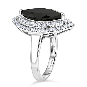 EverTrue Thai Black Spinel and White Zircon 6.00 ctw Eye of Midnight Ring in Platinum Bond (Size 10.0)