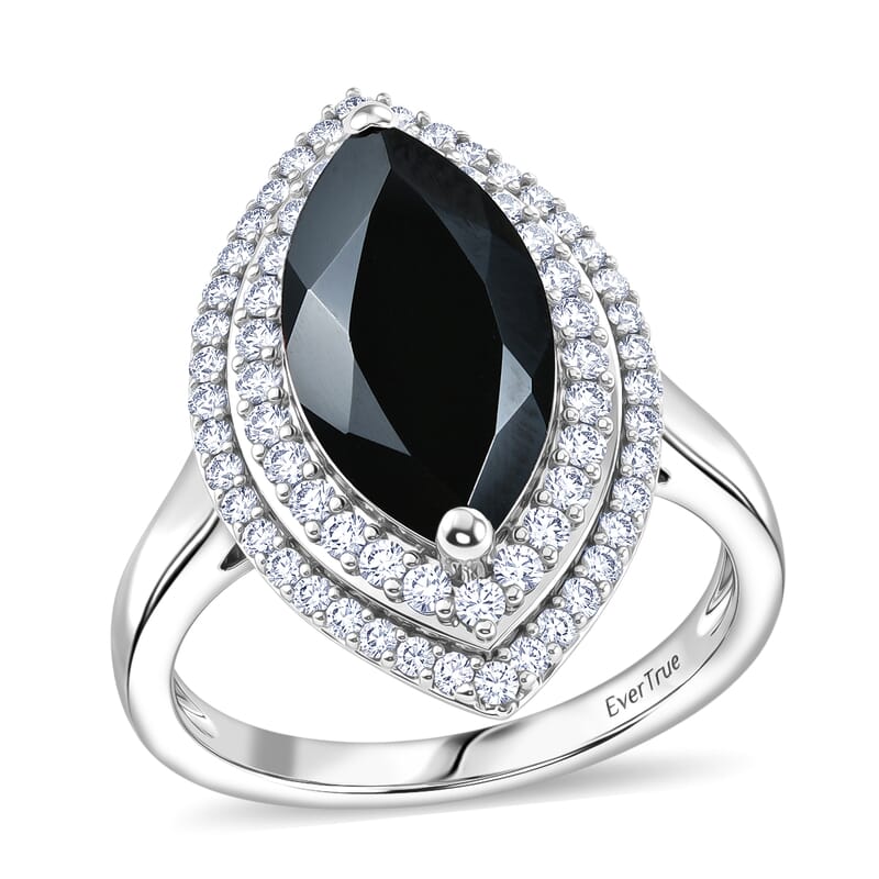EverTrue Thai Black Spinel and White Zircon 6.00 ctw Eye of Midnight Ring in Platinum Bond (Size 6.0)