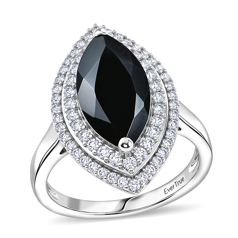 EverTrue Thai Black Spinel and White Zircon 6.00 ctw Eye of Midnight Ring in Platinum Bond (Size 6.0)