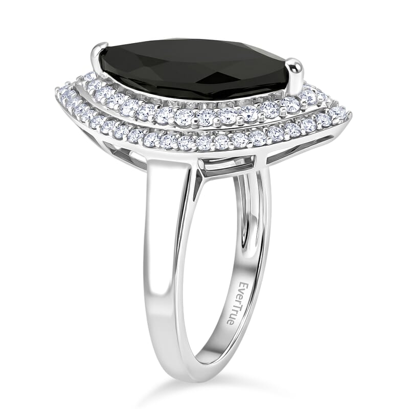 EverTrue Thai Black Spinel and White Zircon 6.00 ctw Eye of Midnight Ring in Platinum Bond (Size 6.0)