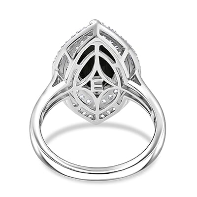 EverTrue Thai Black Spinel and White Zircon 6.00 ctw Eye of Midnight Ring in Platinum Bond (Size 6.0)
