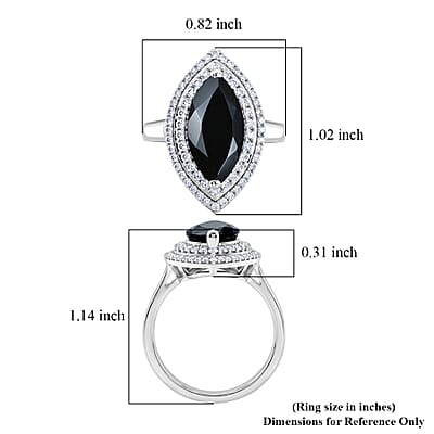 EverTrue Thai Black Spinel and White Zircon 6.00 ctw Eye of Midnight Ring in Platinum Bond (Size 6.0)