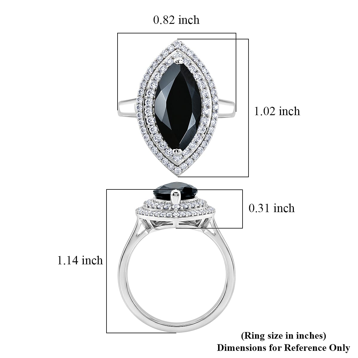 EverTrue Thai Black Spinel and White Zircon 6.00 ctw Eye of Midnight Ring in Platinum Bond (Size 7.0)