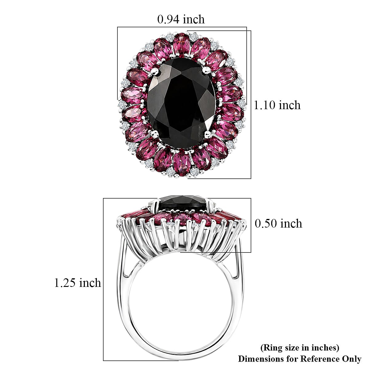 EverTrue Thai Black Spinel, Orissa Rose Garnet and White Zircon 16.00 ctw Eclipse Halo Ring in Platinum Bond (Size 10.0) image number 5