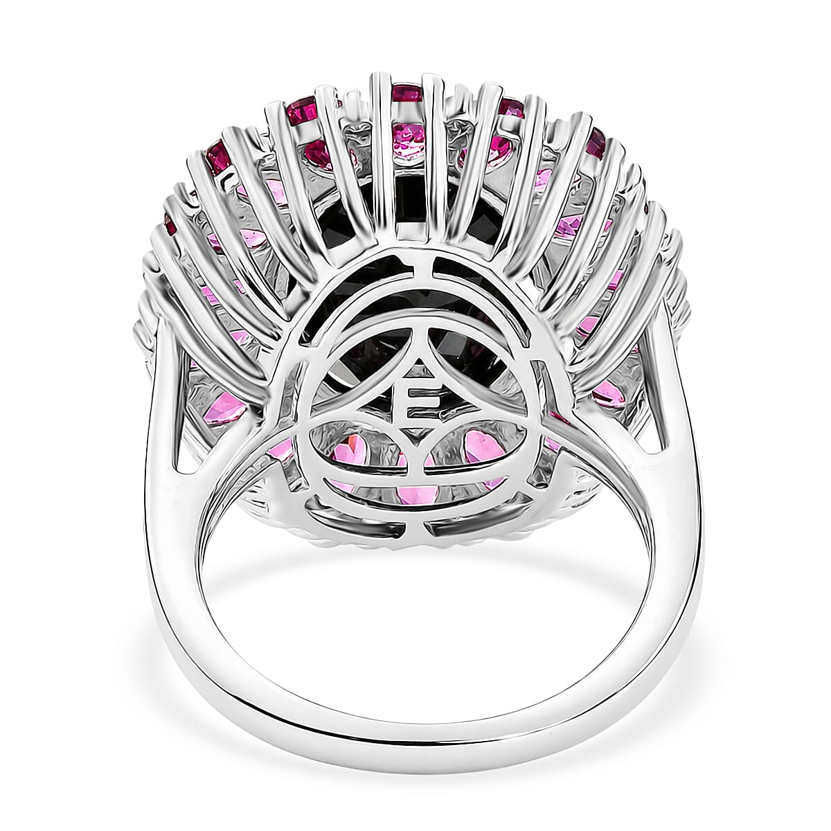 EverTrue Thai Black Spinel, Orissa Rose Garnet and White Zircon 16.00 ctw Eclipse Halo Ring in Platinum Bond (Size 6.0)