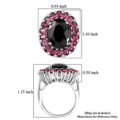 EverTrue Thai Black Spinel, Orissa Rose Garnet and White Zircon 16.00 ctw Eclipse Halo Ring in Platinum Bond (Size 6.0)