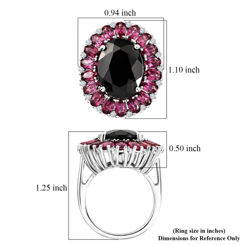 EverTrue Thai Black Spinel, Orissa Rose Garnet and White Zircon 16.00 ctw Eclipse Halo Ring in Platinum Bond (Size 6.0)