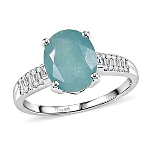 D'Joy Premium Grandidierite and Moissanite 3.10 ctw Ocean Solitaire Ring in Rhodium Over Sterling Silver (Size  10.0)