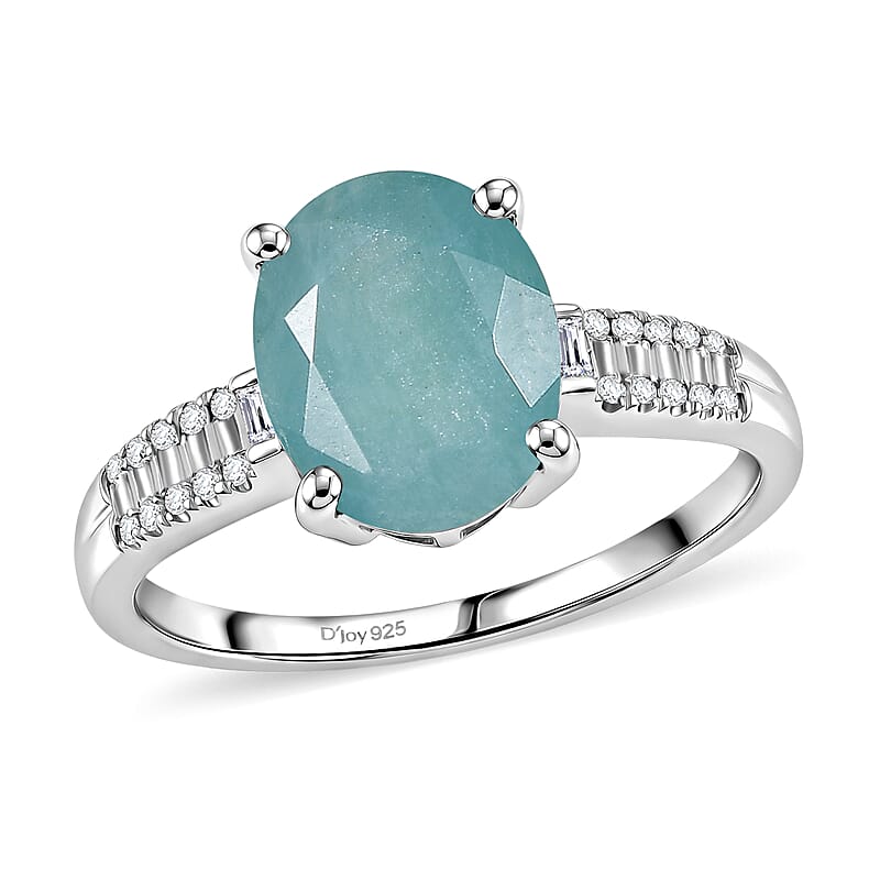 D'Joy Premium Grandidierite and Moissanite 3.10 ctw Ocean Solitaire Ring in Rhodium Over Sterling Silver (Size  6.0)