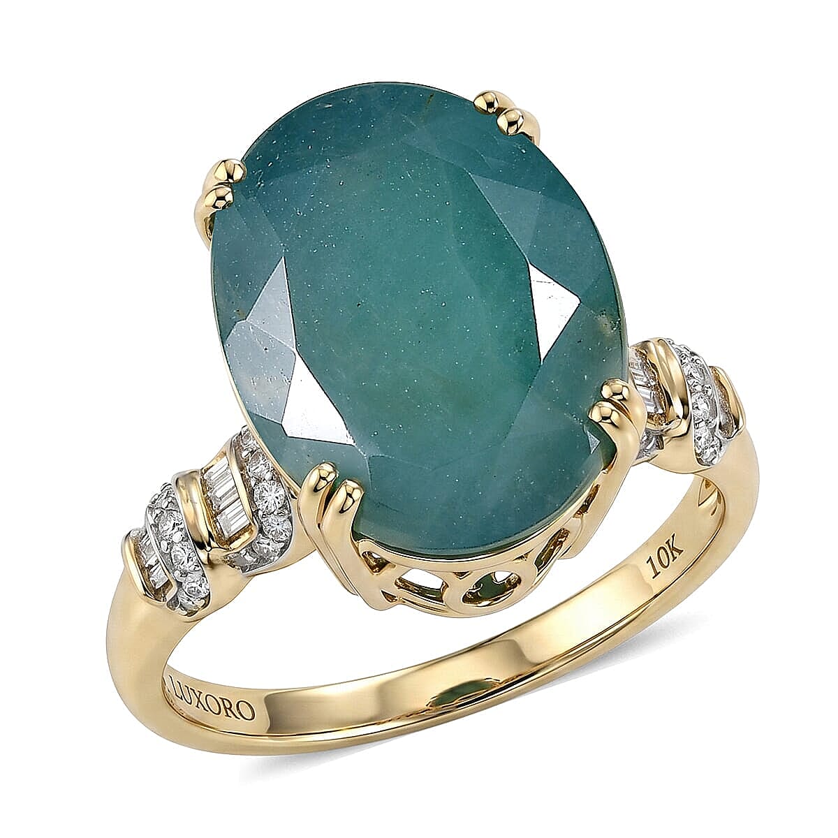 Luxoro AAA Grandidierite and Diamond I2 10.90 ctw Ocean Royale Ring in 10K Yellow Gold (Size  5.0)