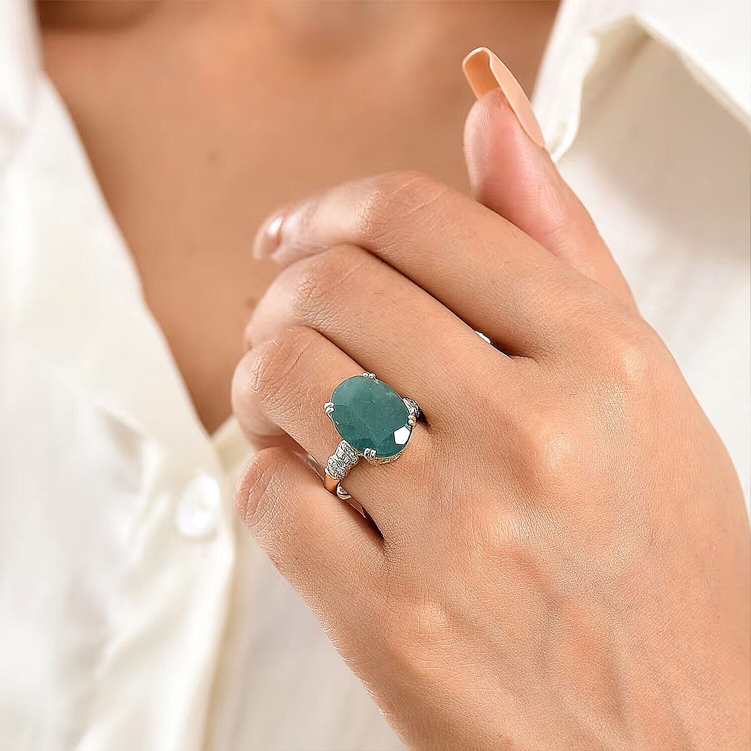 Luxoro AAA Grandidierite and Diamond I2 10.90 ctw Ocean Royale Ring in 10K Yellow Gold (Size  5.0)