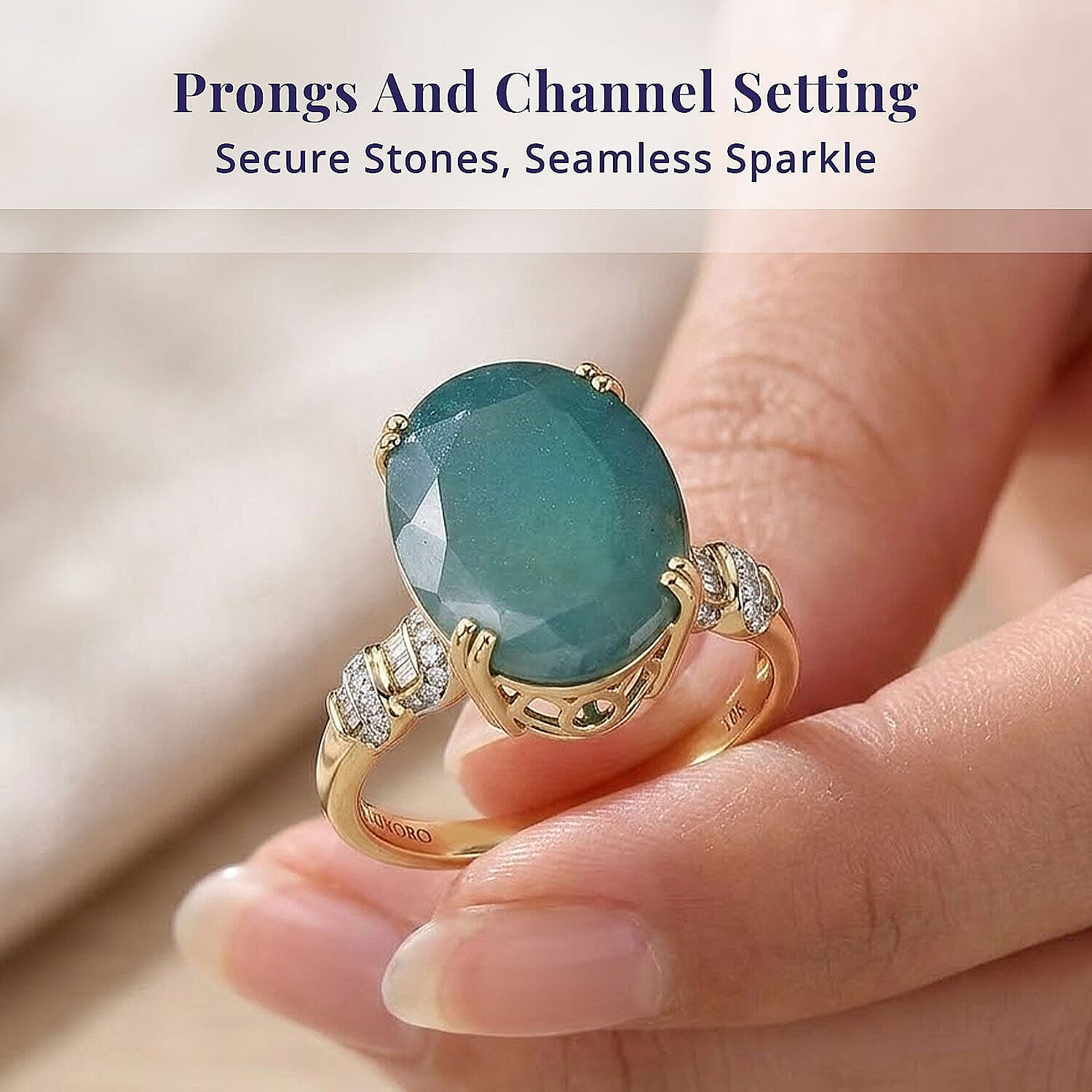 Luxoro AAA Grandidierite and Diamond I2 10.90 ctw Ocean Royale Ring in 10K Yellow Gold (Size  5.0)