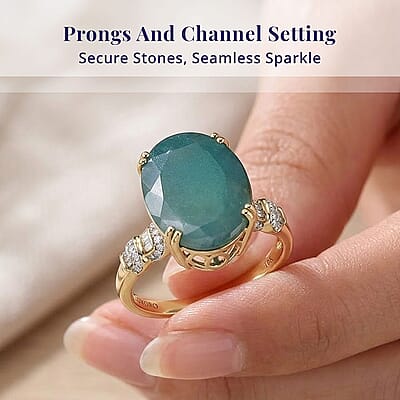 Luxoro AAA Grandidierite and Diamond I2 10.90 ctw Ocean Royale Ring in 10K Yellow Gold (Size  5.0)