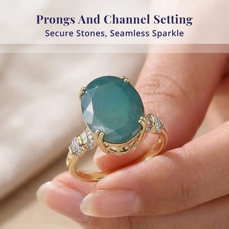 Luxoro AAA Grandidierite and Diamond I2 10.90 ctw Ocean Royale Ring in 10K Yellow Gold (Size  5.0)