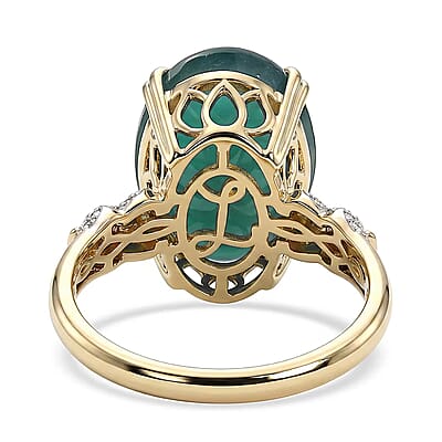 Luxoro AAA Grandidierite and Diamond I2 10.90 ctw Ocean Royale Ring in 10K Yellow Gold (Size  5.0)