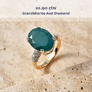 Luxoro AAA Grandidierite and Diamond I2 10.90 ctw Ocean Royale Ring in 10K Yellow Gold (Size  5.5)