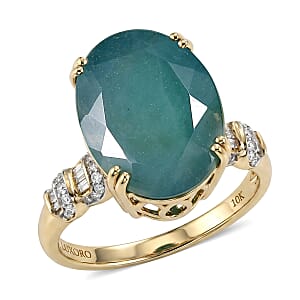 Luxoro AAA Grandidierite and Diamond I2 10.90 ctw Ocean Royale Ring in 10K Yellow Gold (Size  6.0)