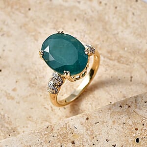 Luxoro AAA Grandidierite and Diamond I2 10.90 ctw Ocean Royale Ring in 10K Yellow Gold (Size  6.0)