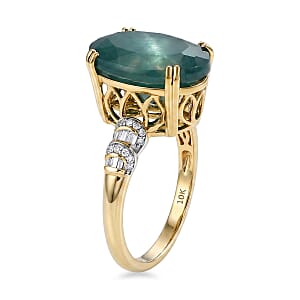 Luxoro AAA Grandidierite and Diamond I2 10.90 ctw Ocean Royale Ring in 10K Yellow Gold (Size  6.0)