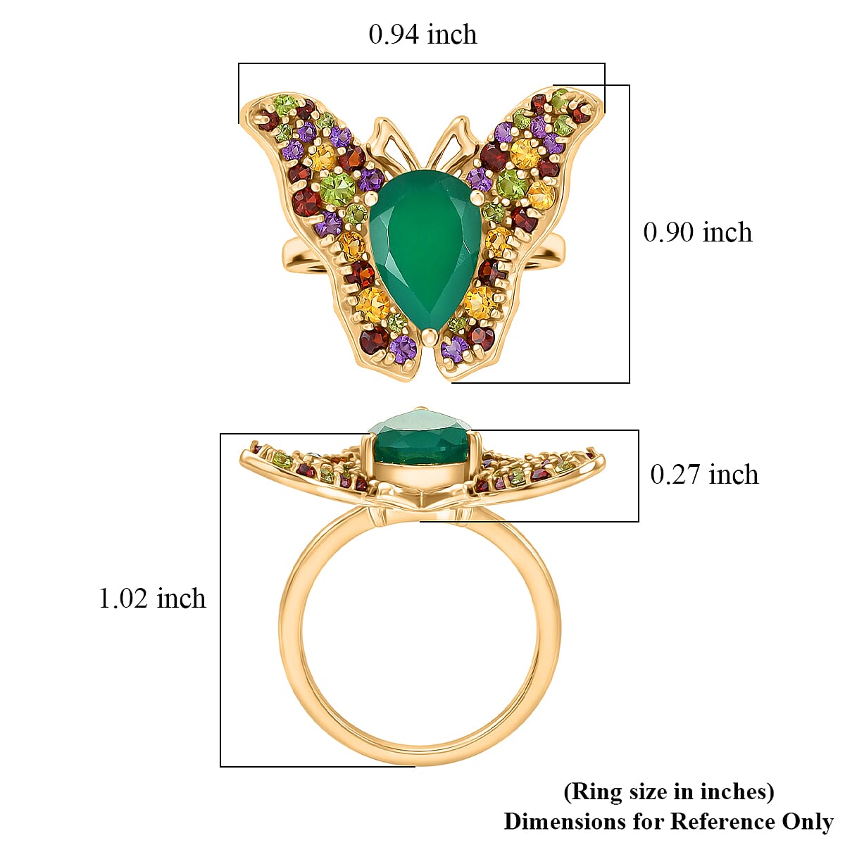 EverTrue Verde Onyx, Multi Gemstone 4.30 ctw Butterfly Whisper Ring in 18K YG Plated (Size 10.0) image number 5