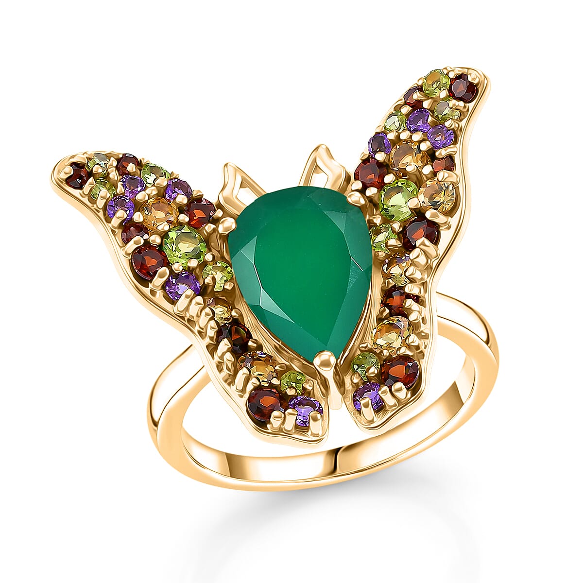 EverTrue Verde Onyx, Multi Gemstone 4.30 ctw Butterfly Whisper Ring in 18K YG Plated (Size 6.0)