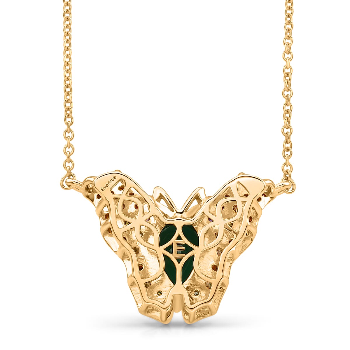 EverTrue Verde Onyx and Multi Gemstone 4.20 ctw Butterfly Necklace in 18K YG Plated and ION Plated YG Stainless Steel 18-20 Inches
