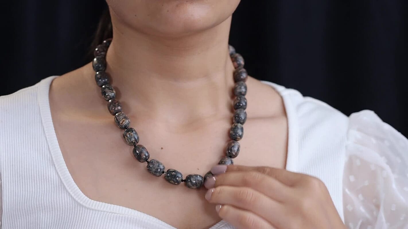 EverTrue Black Grey Brown Leopard Spot Jasper, Thai Black Spinel Necklace (18 Inches) in 18K YG Plated 345.00 ctw