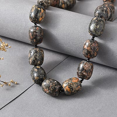 EverTrue Black Grey Brown Leopard Spot Jasper and Thai Black Spinel 345.00 ctw Necklace in 18K YG Plated 18 Inches
