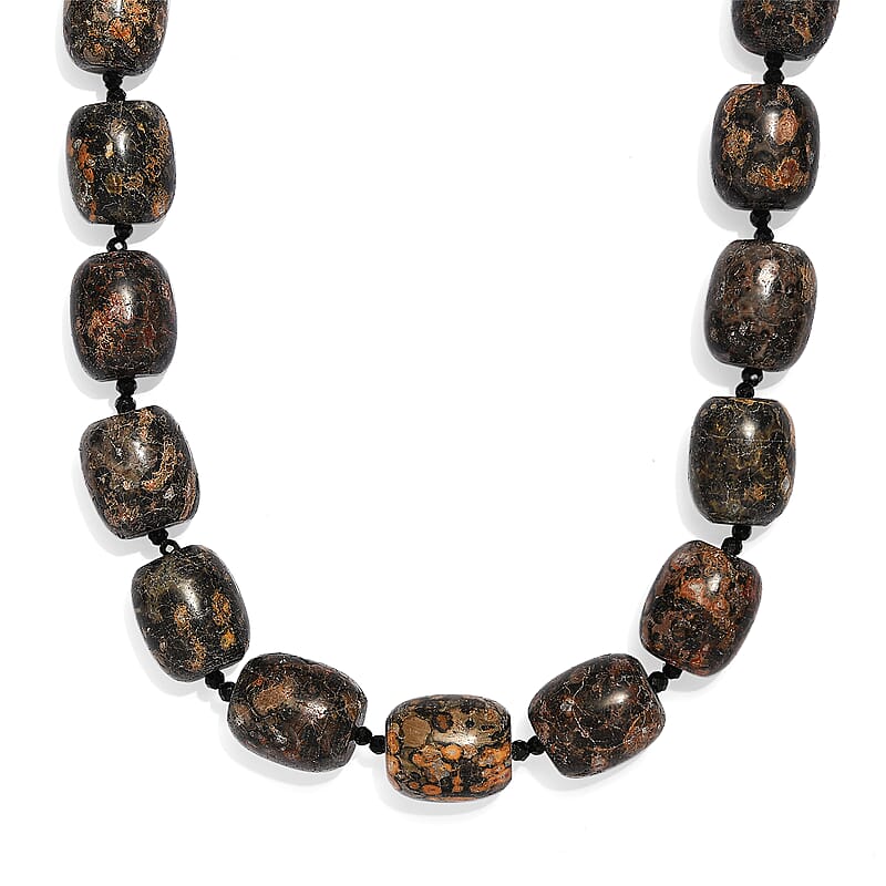 EverTrue Black Grey Brown Leopard Spot Jasper and Thai Black Spinel 345.00 ctw Necklace in 18K YG Plated 18 Inches