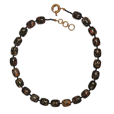 EverTrue Black Grey Brown Leopard Spot Jasper and Thai Black Spinel 345.00 ctw Necklace in 18K YG Plated 18 Inches