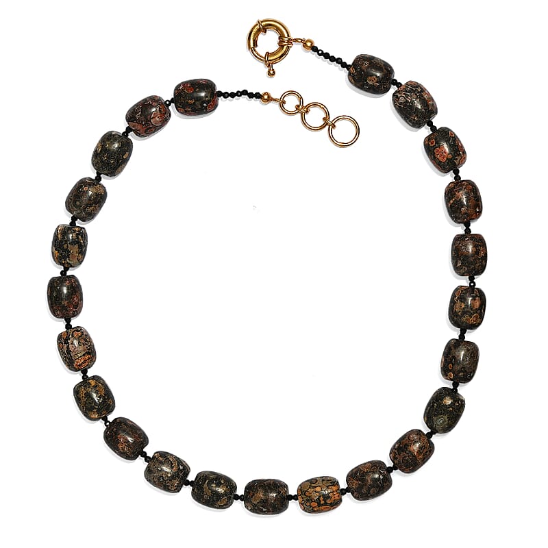 EverTrue Black Grey Brown Leopard Spot Jasper and Thai Black Spinel 345.00 ctw Necklace in 18K YG Plated 18 Inches